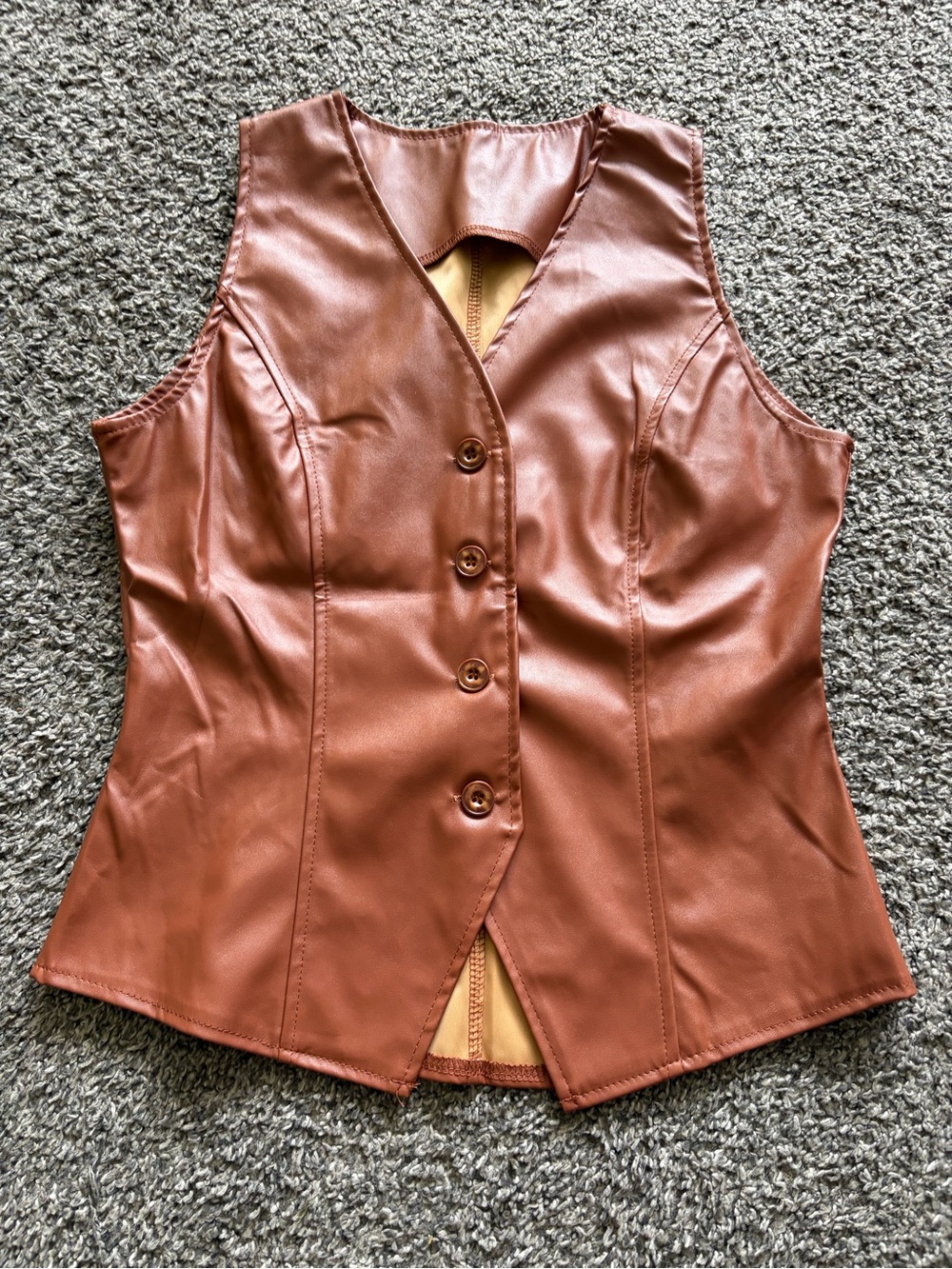Classic Women’s Faux Leather Button Vest - Brown